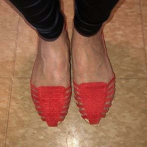 J CREW SUEDE HUARACHE SANDALS (New) vibrant red